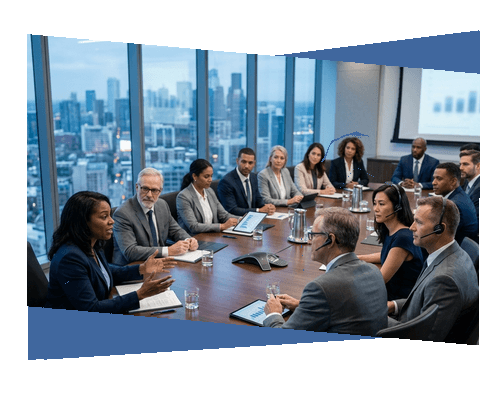 Interpreters supporting a corporate board meeting with headsets in Orlando