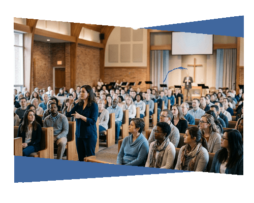 Interpreter interpreting for a congregation at a church service in Orlando