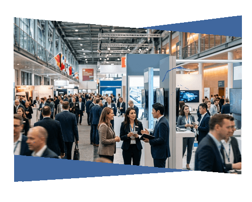 Interpreter helping exhibitors and visitors connect across languages at an Orlando trade show