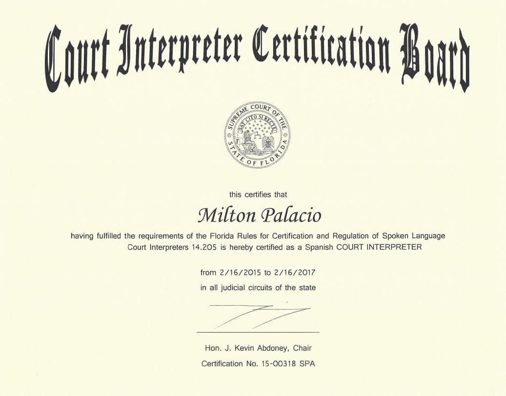 Certificación de intérprete judicial 2015-2017