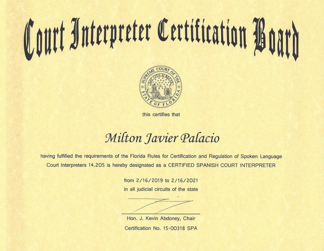 Certificación de intérprete judicial 2019-2021