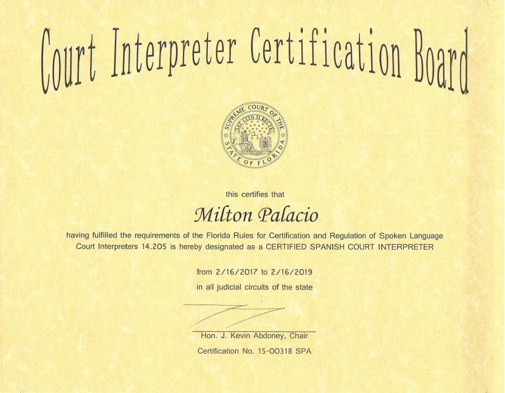 Certificación de intérprete judicial 2017-2019