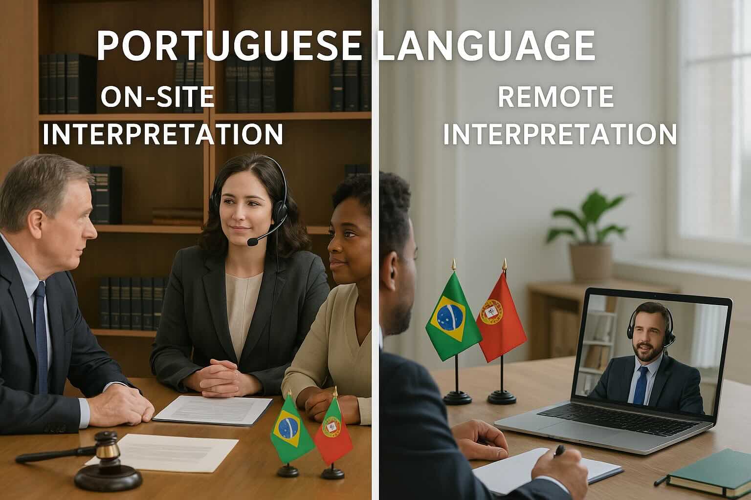 Interpretación de portugués remota vs. presencial en Orlando