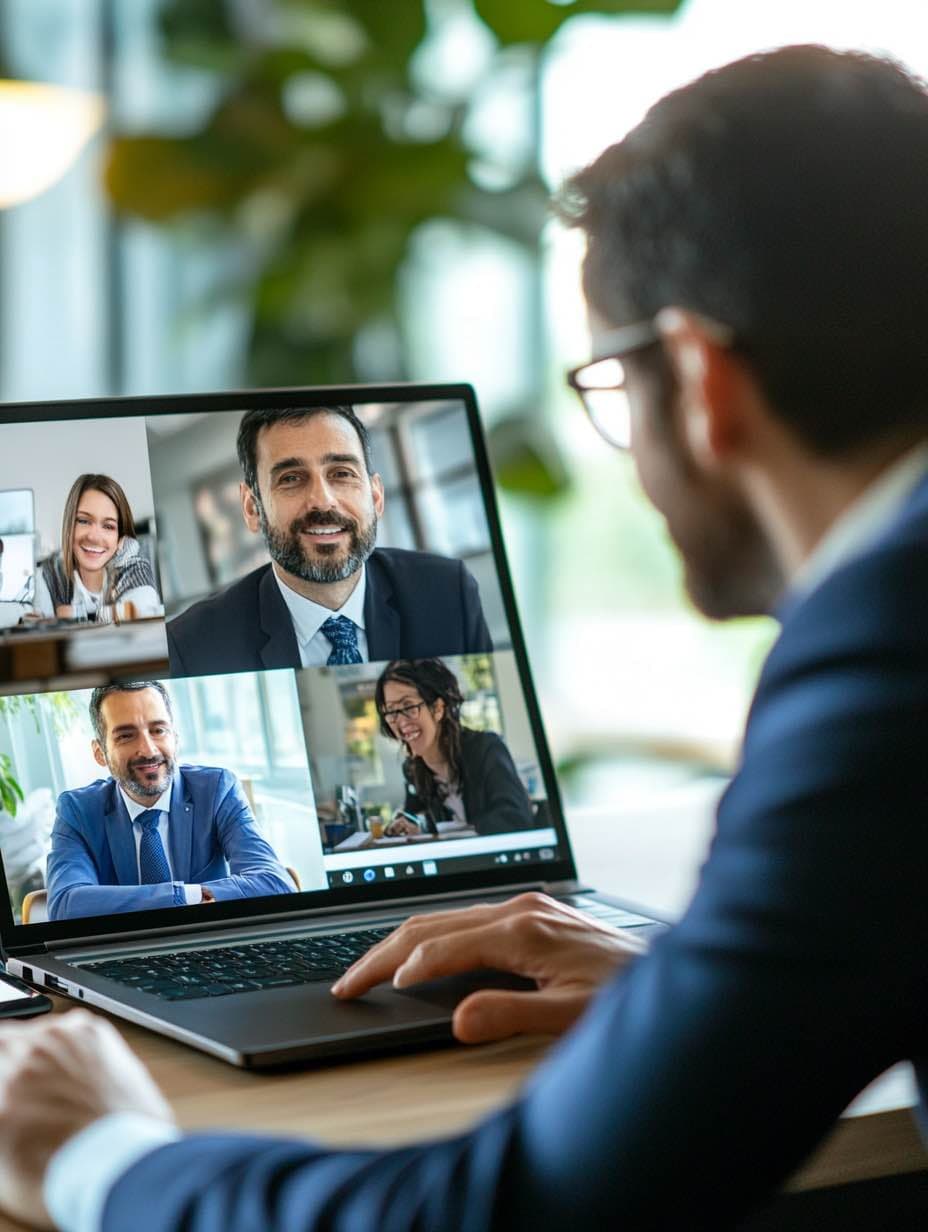 Intérprete proporcionando interpretación del lenguaje hablado en tiempo real durante una reunión remota por video
