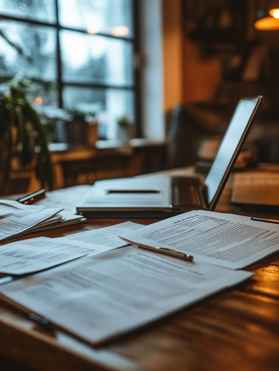 Profesional del derecho revisando una transcripción terminada